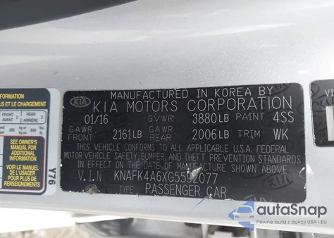 2016 Kia Forte Lx из США, поврежденный, VIN KNAFK4A6XG5592077